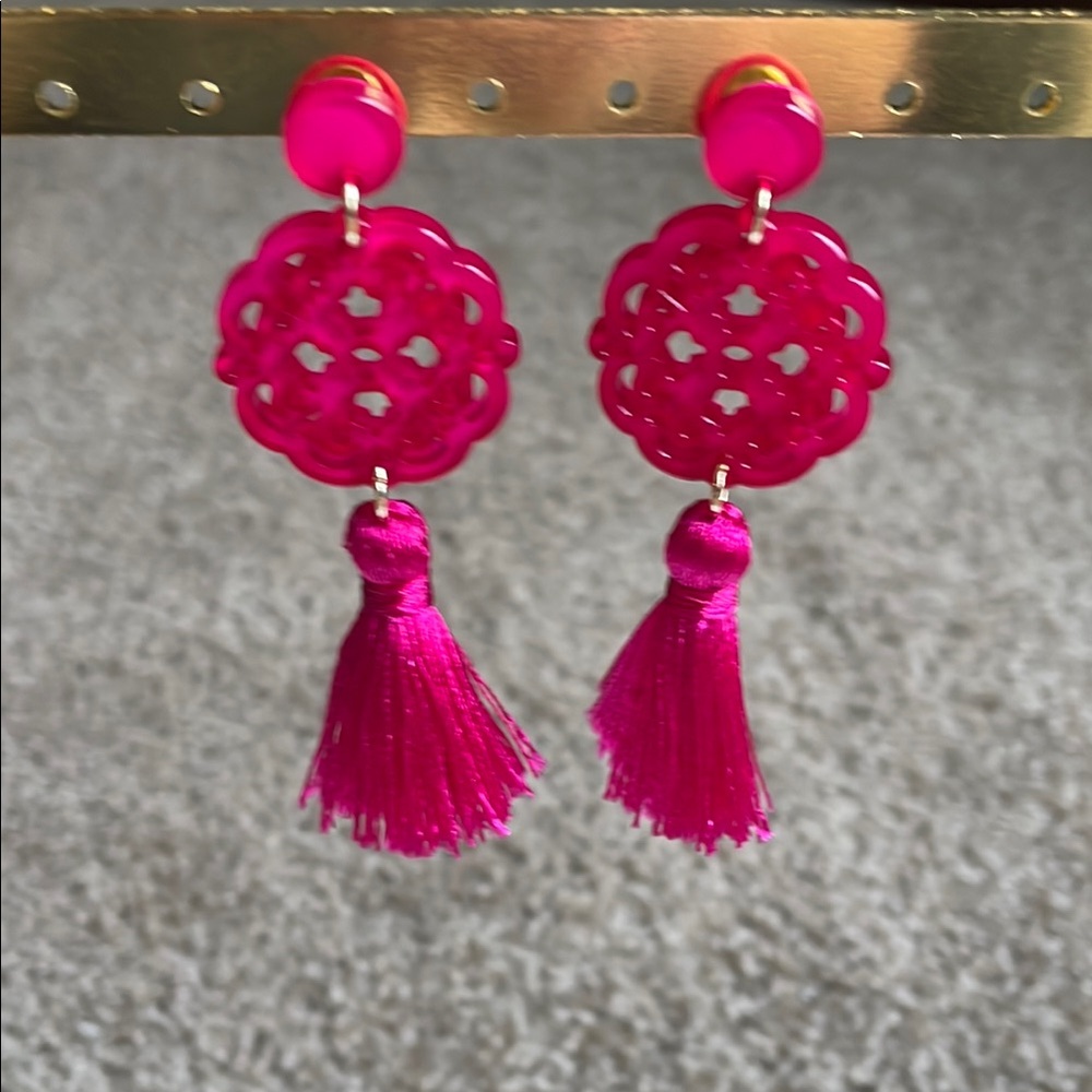 Allure Tassel Drop Earrings Fuchsia Pink Bright Bold Statement Jewelry